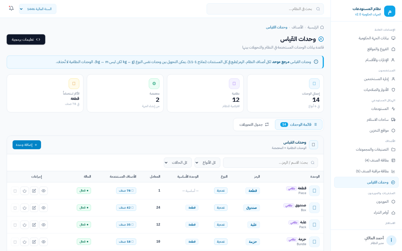 شاشة وحدات القياس والتحويل الآلي بينها في نظام ضبط